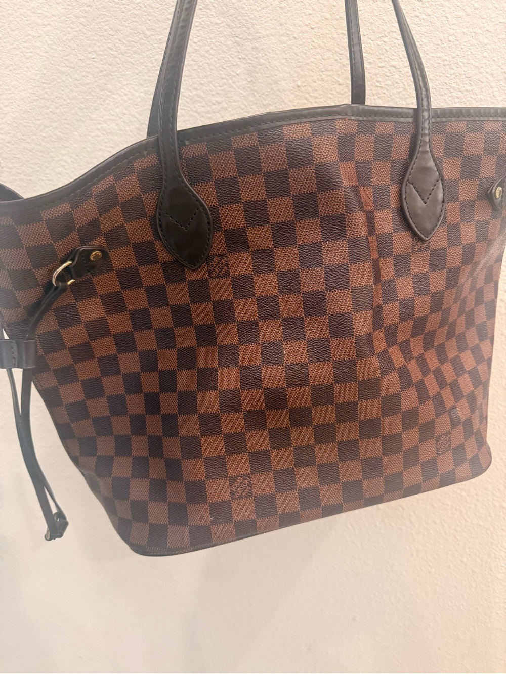Louis Vuitton Brown Checkered Tote with Red Interior - Picture 14 of 15